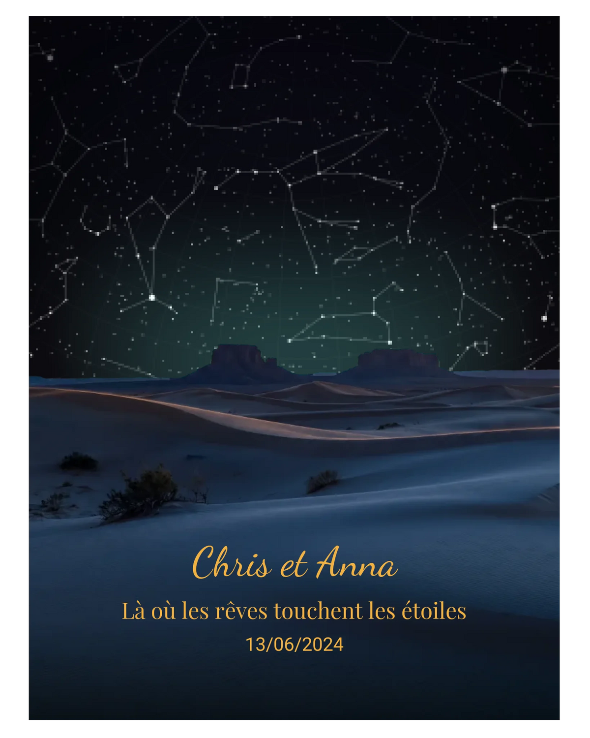 Carte du ciel  étoilé désert  personnalisée à votre date