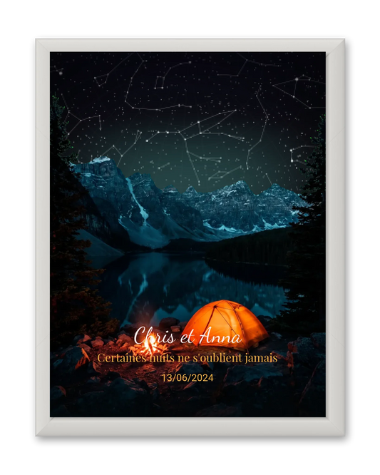 Carte du ciel  étoilé camping personnalisée à votre date