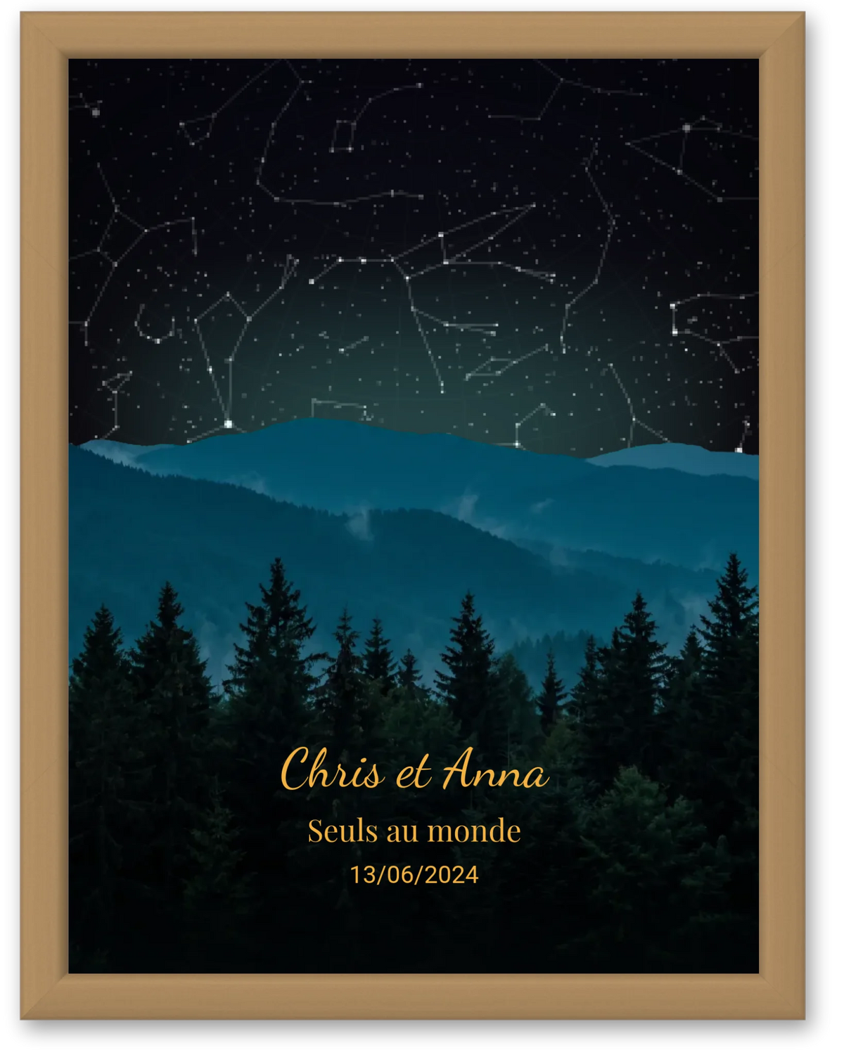 Carte du ciel  étoilé forêt  personnalisée à votre date