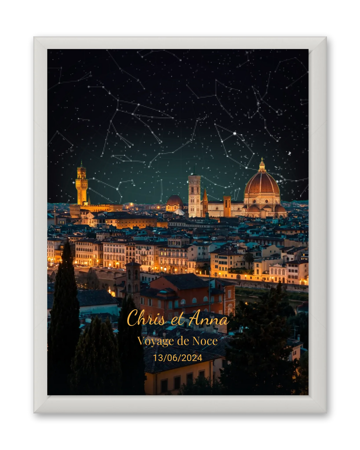 Carte du ciel  étoilé vue de Florence personnalisée à votre date