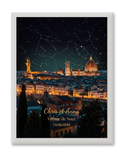 Carte du ciel  étoilé vue de Florence personnalisée à votre date