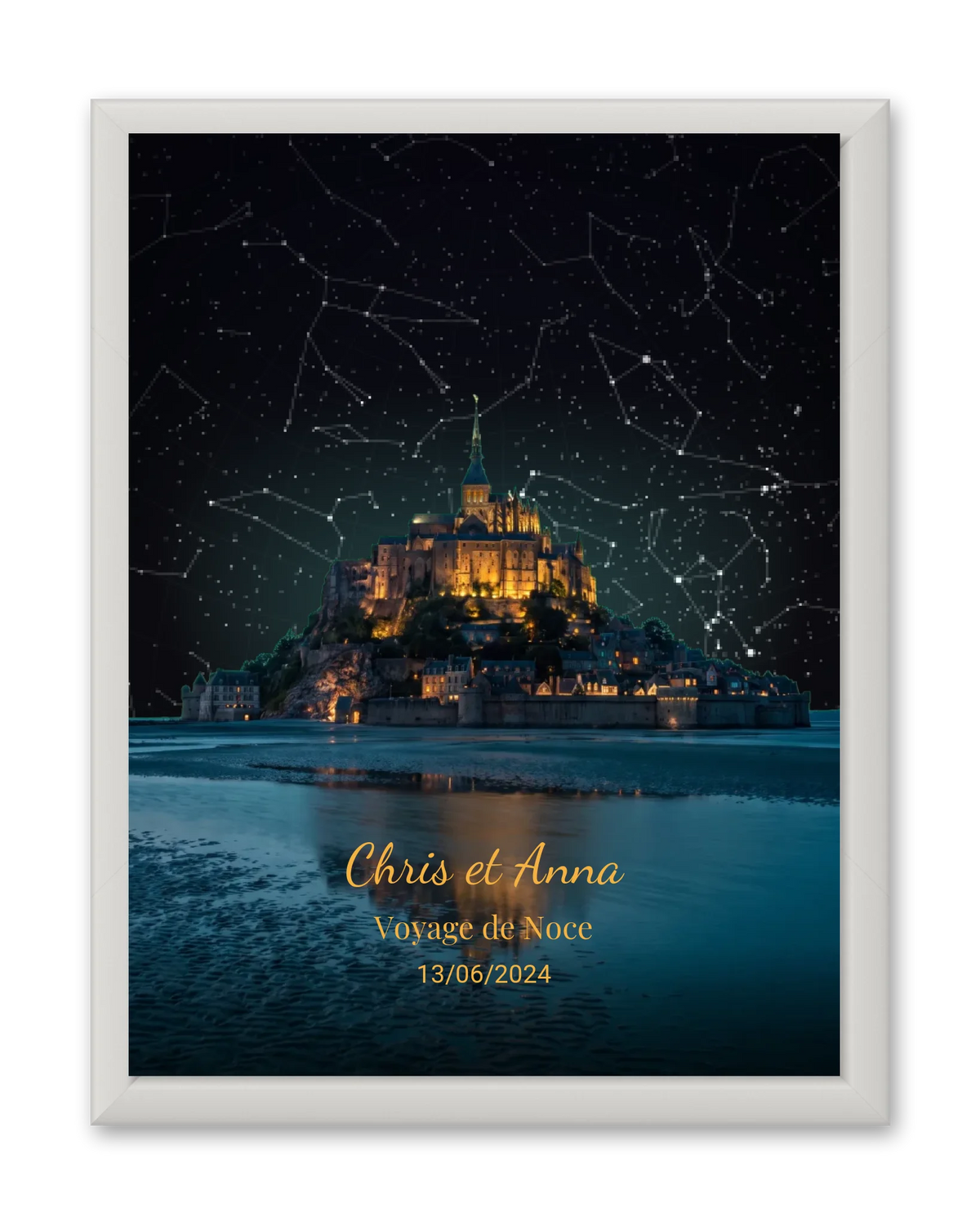 Carte du ciel  étoilé couple au Mont St Michel à votre date