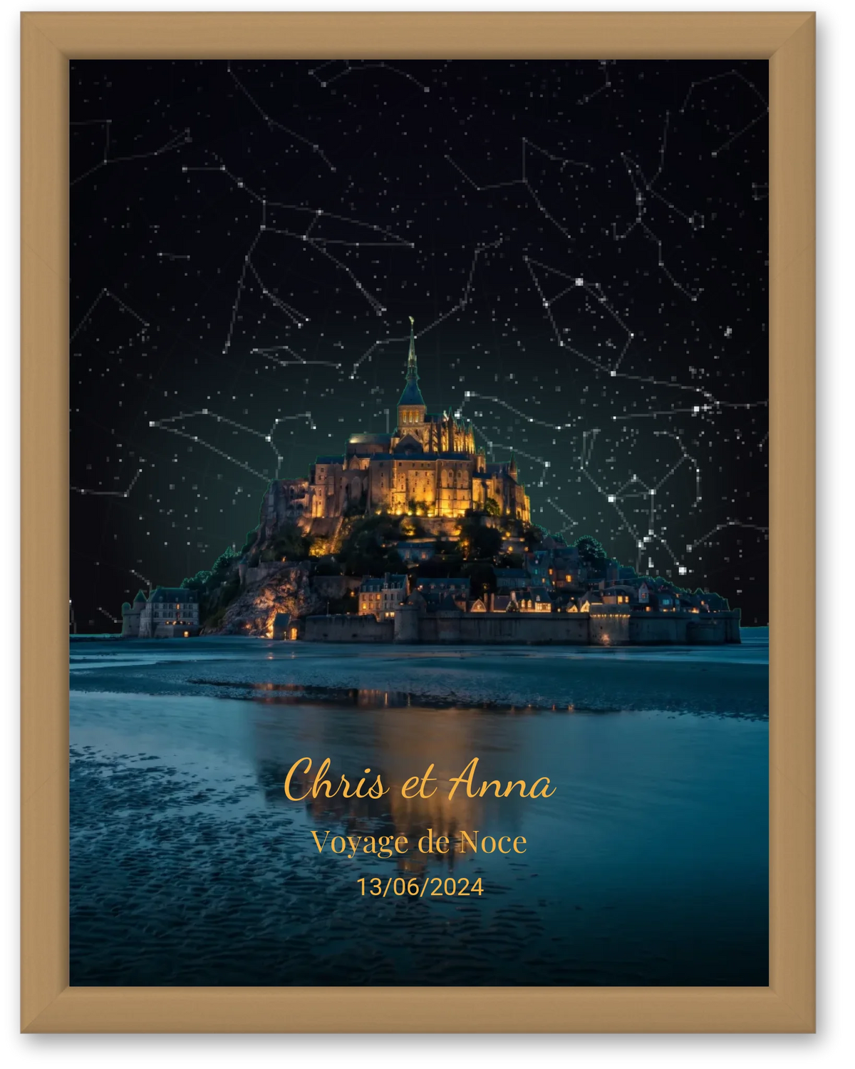 Carte du ciel  étoilé couple au Mont St Michel à votre date
