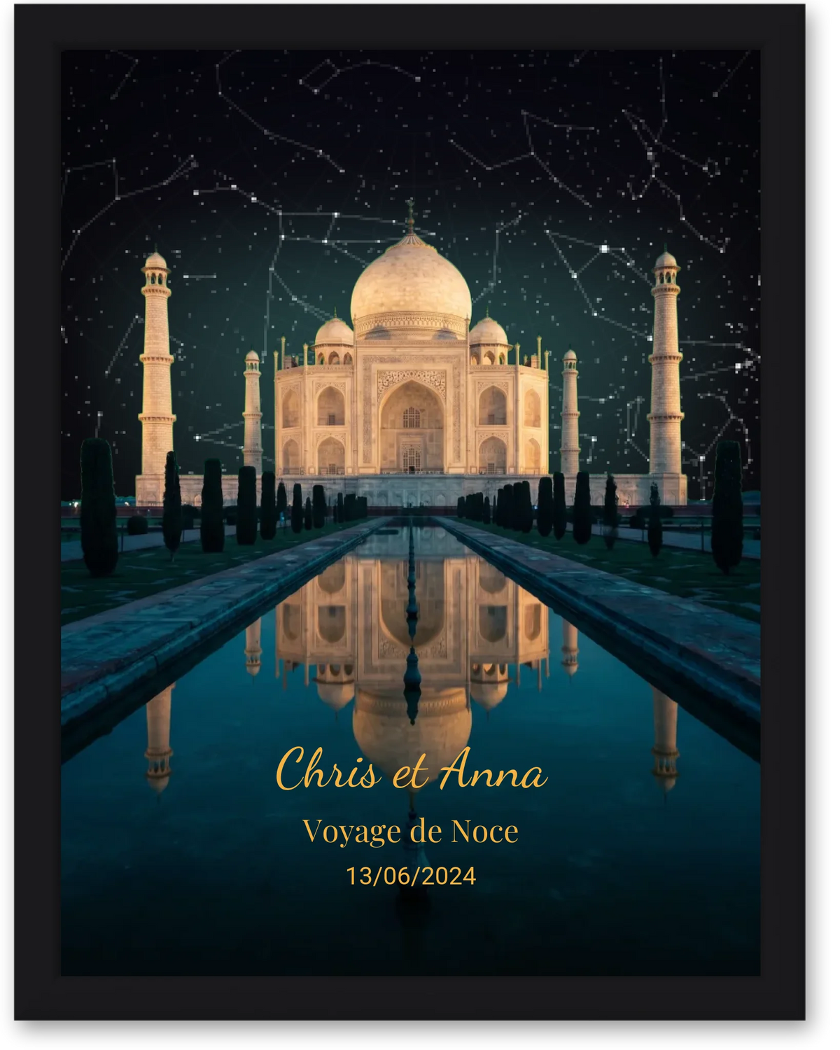 Carte du ciel étoilé au Taj Mahal à votre date
