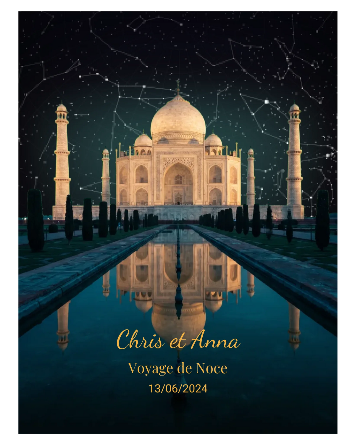Carte du ciel étoilé au Taj Mahal à votre date