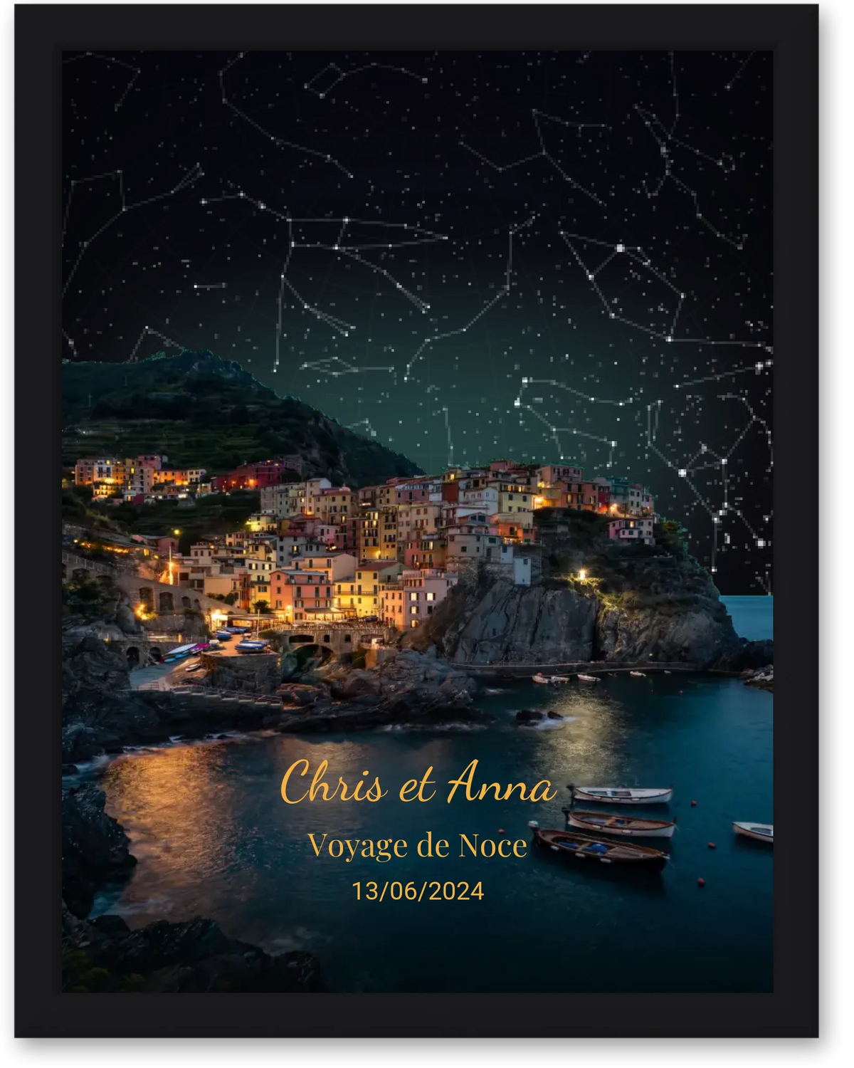 Carte du ciel  étoilé vu des Cinque Terre à votre date