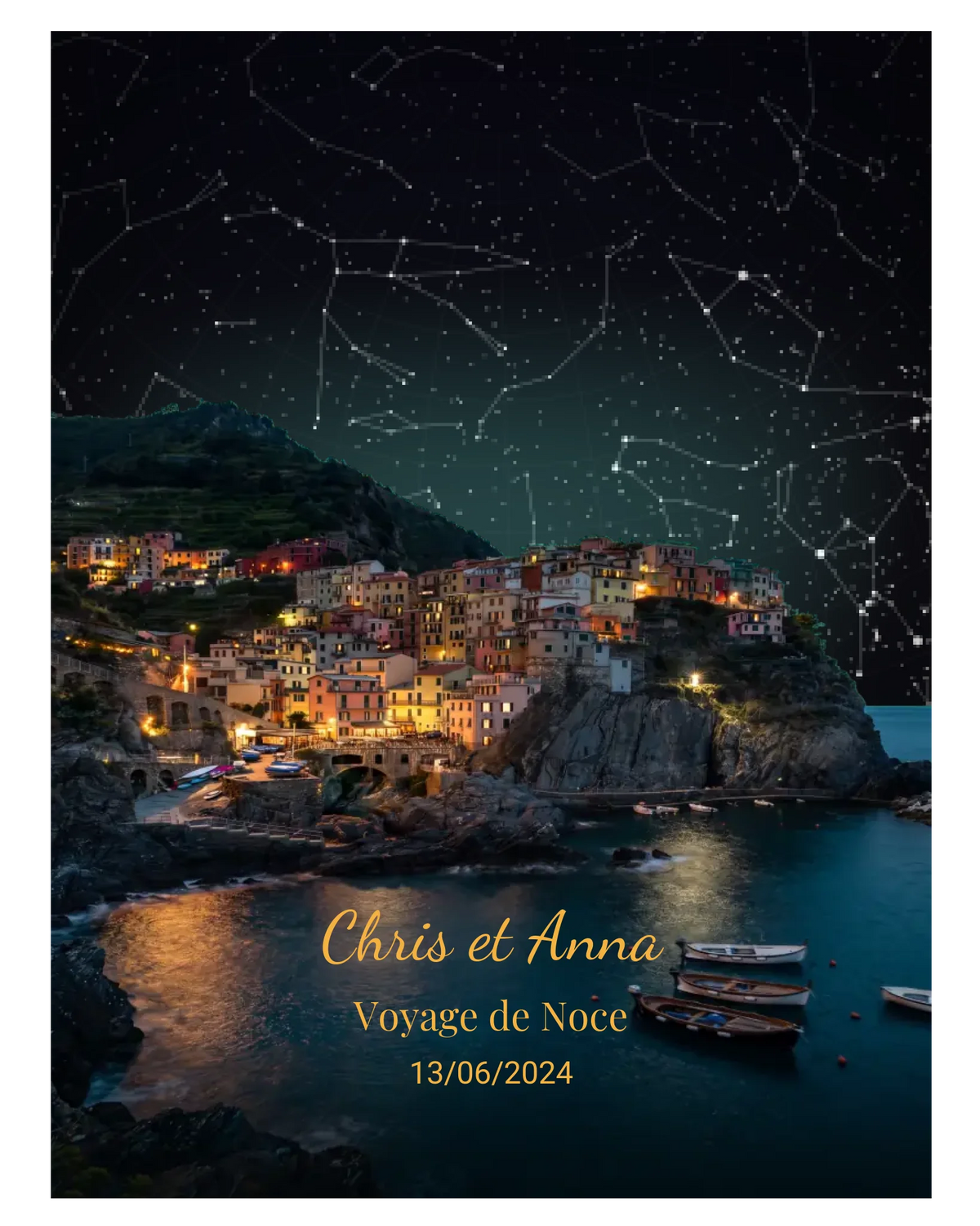 Carte du ciel  étoilé vu des Cinque Terre à votre date