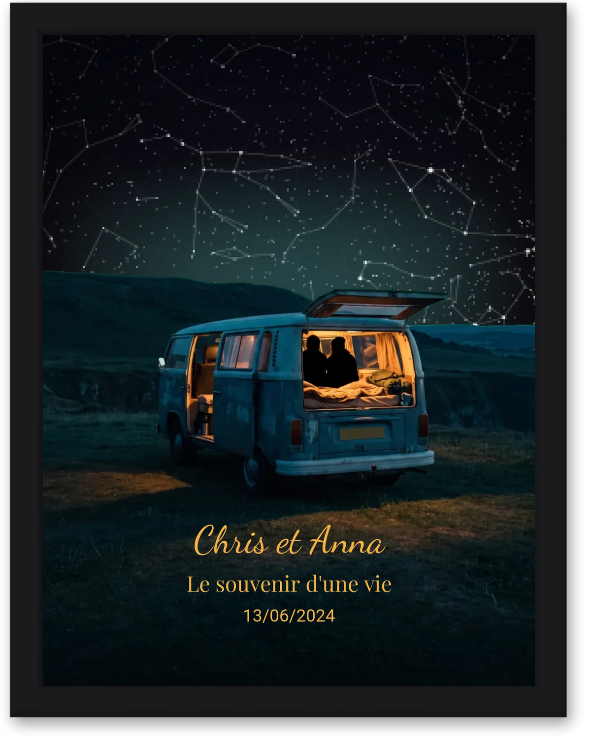 Carte du ciel  étoilé couple en van à votre date