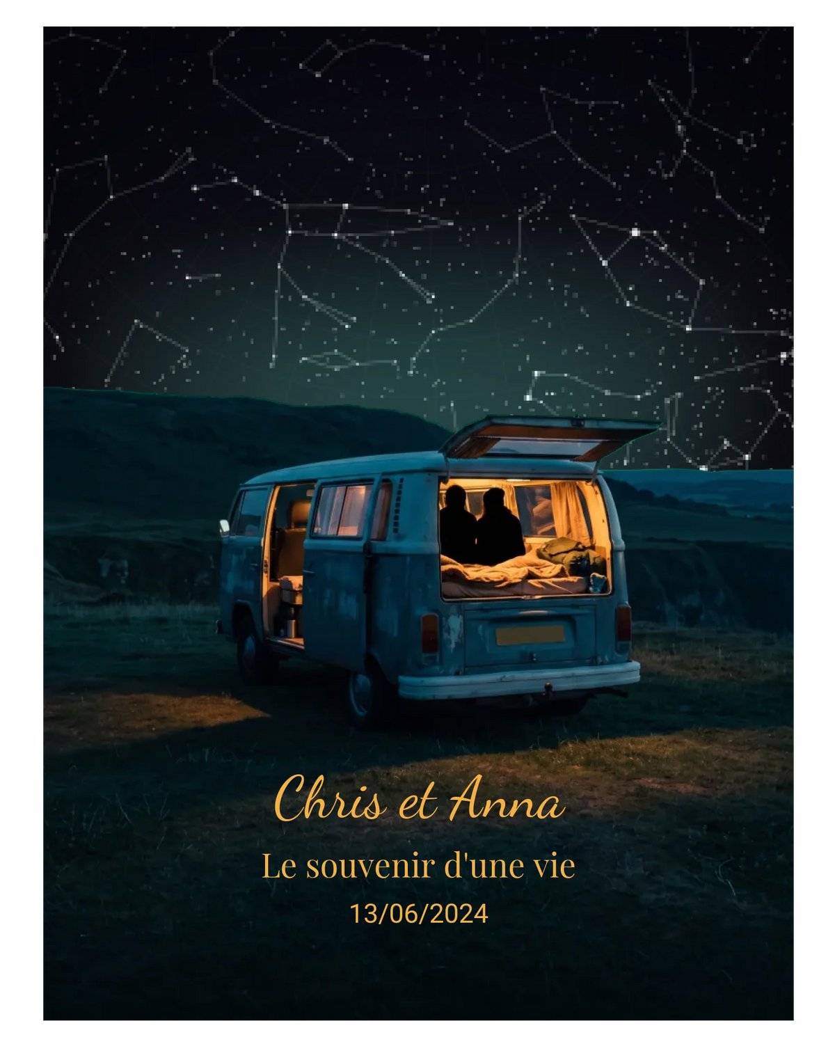 Carte du ciel  étoilé couple en van à votre date
