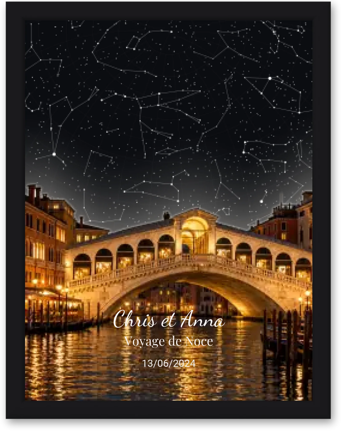 Carte du ciel  étoilé lagune du ponte Rialto à votre date