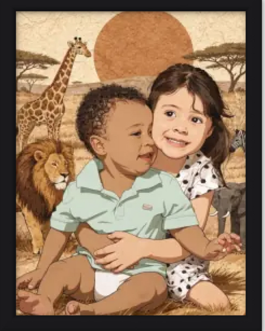 Affiche personnalisée enfant - Votre photo  en illustration safari bohème