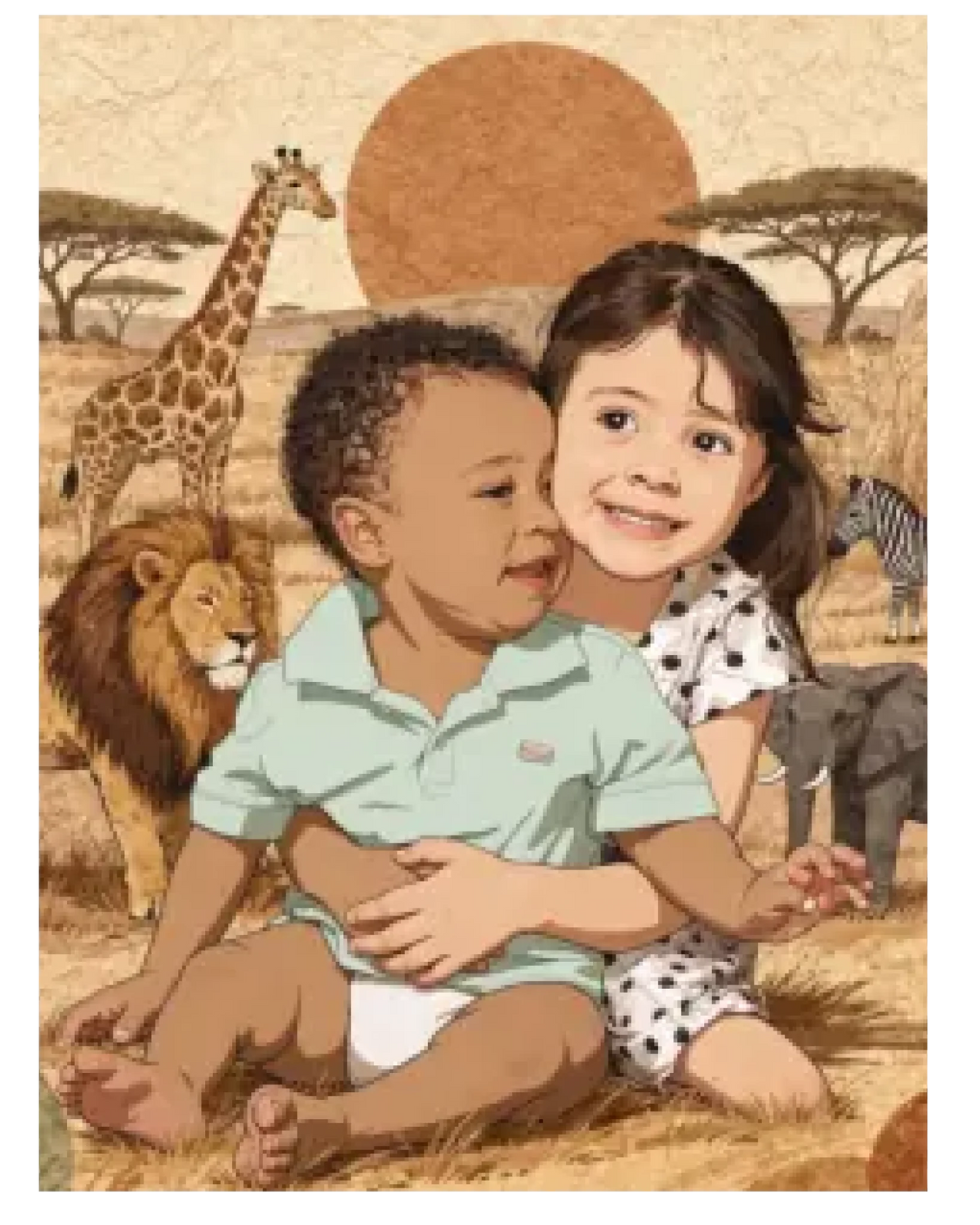 Affiche personnalisée enfant - Votre photo  en illustration safari bohème