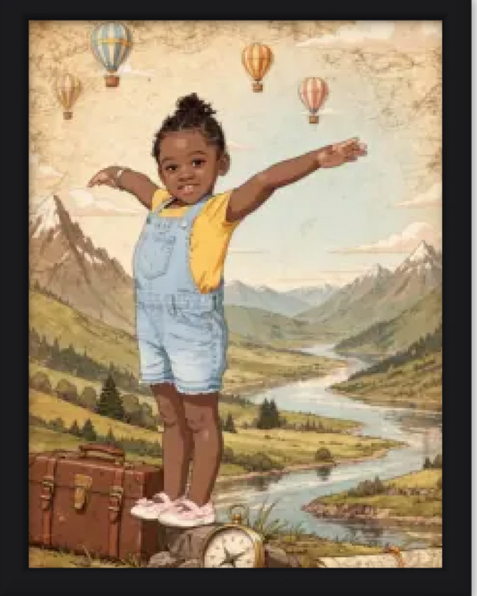 Affiche personnalisée enfant - Votre photo  en illustration aventurier