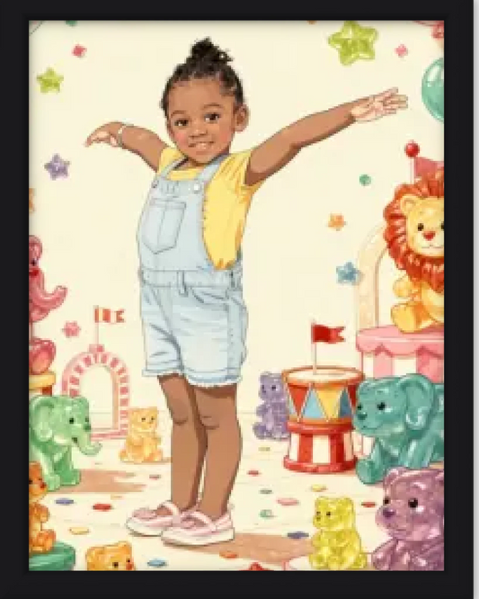 Affiche personnalisée enfant - Votre photo  en illustration univers du cirque