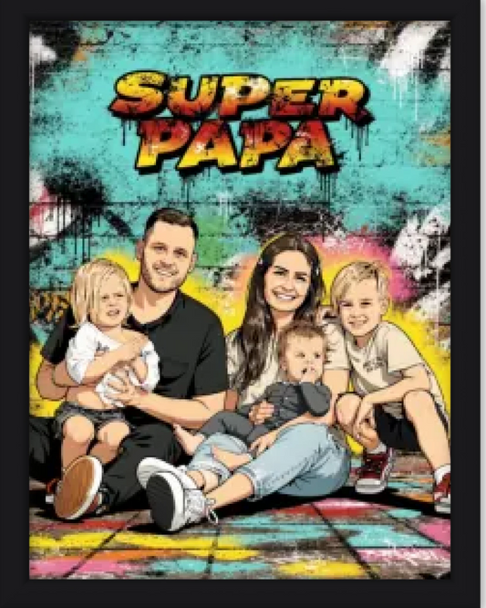 Affiche personnalisée  - Votre photo  en illustration super papa