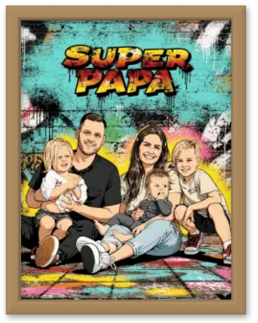 Affiche personnalisée  - Votre photo  en illustration super papa