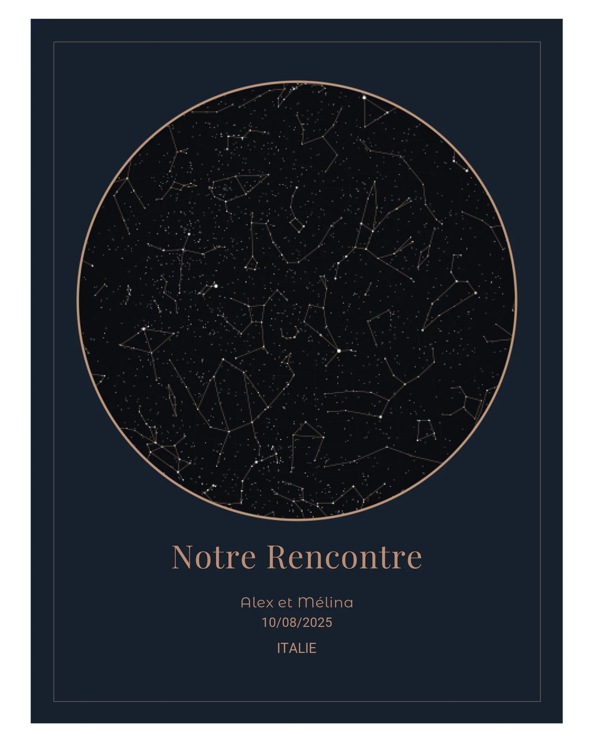 Carte du ciel  étoilé finition cuivre