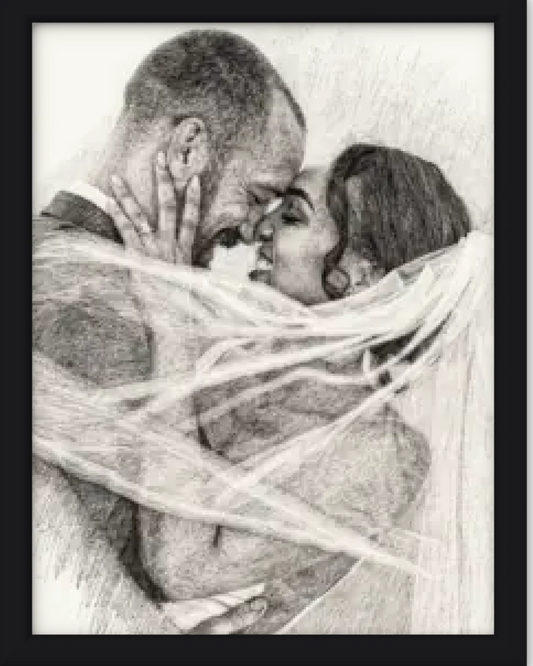 Affiche personnalisée  - Votre photo  en illustration Crayon graphite hyperréaliste
