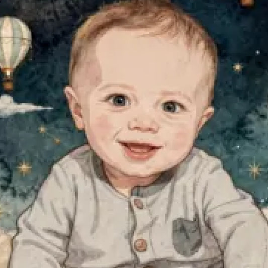 Coussin personnalisé photo enfant – Nuit étoilée et montgolfières