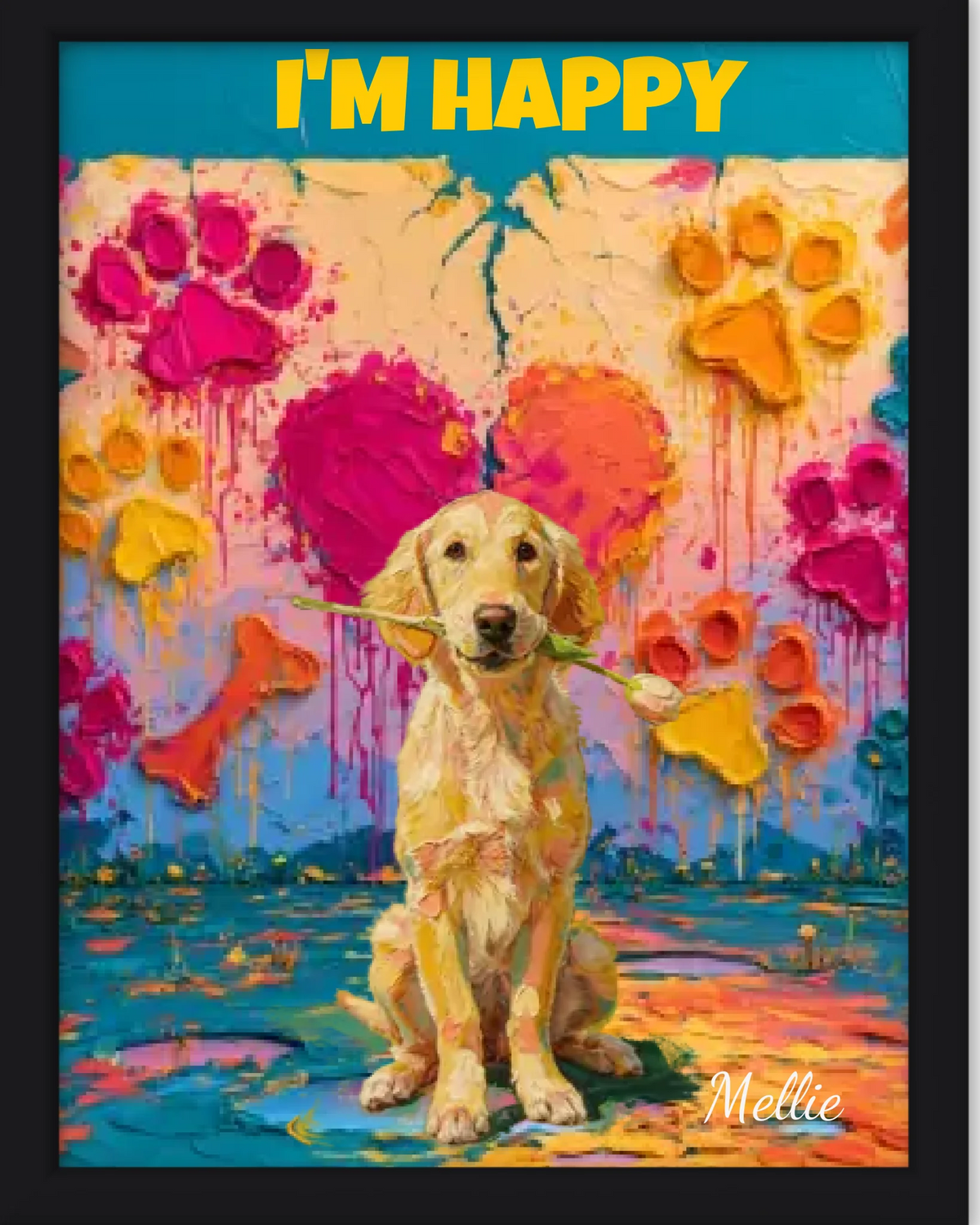 Affiche personnalisée  - Votre chien  en illustration devant un mur de pattes .