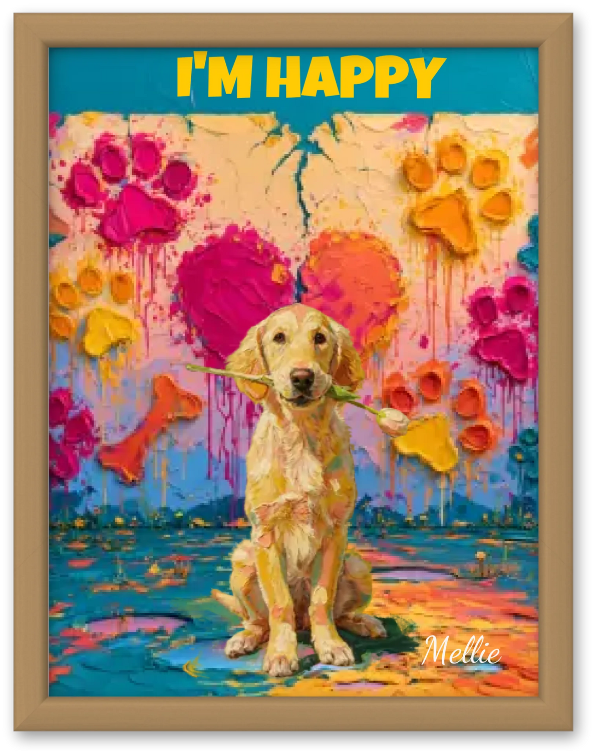 Affiche personnalisée  - Votre chien  en illustration devant un mur de pattes .