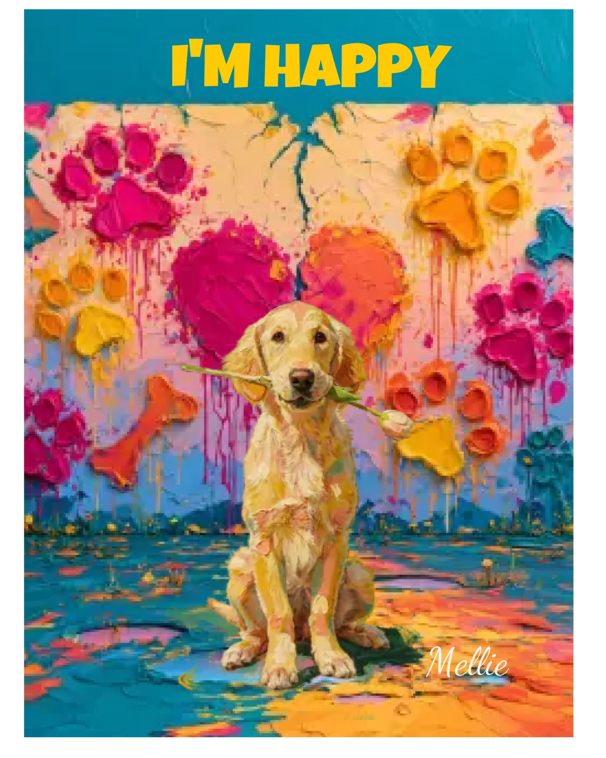 Affiche personnalisée  - Votre chien  en illustration devant un mur de pattes .