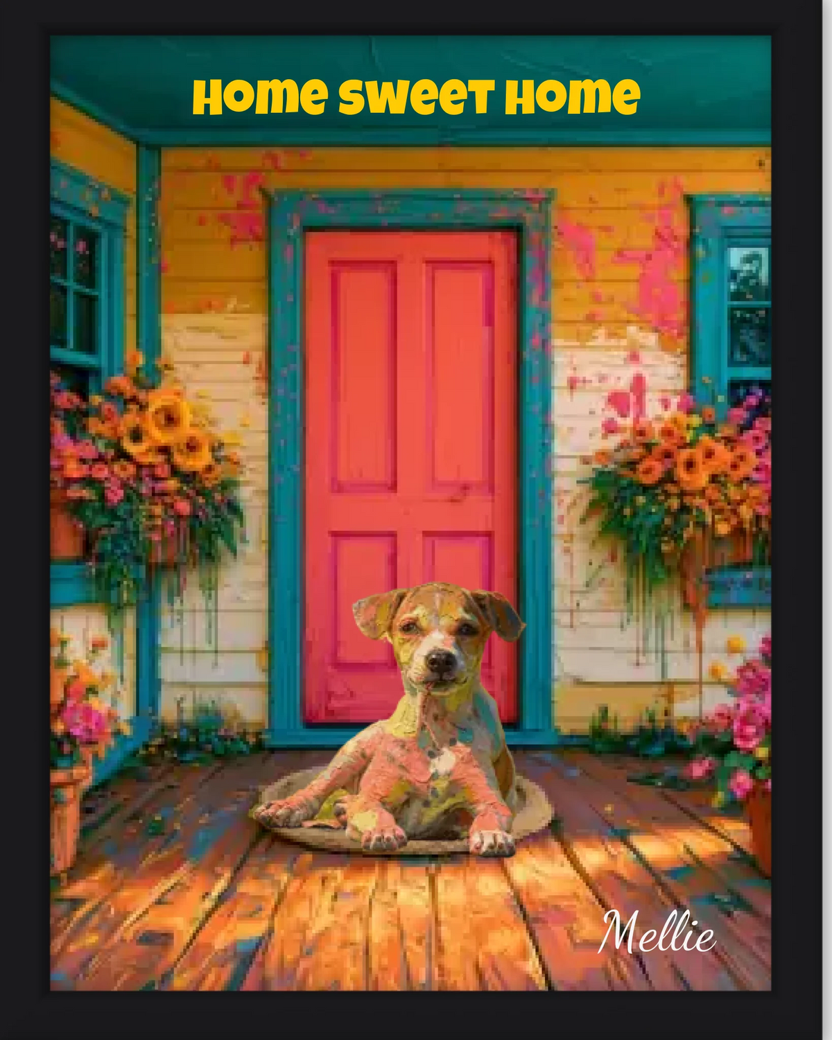 Affiche personnalisée  - Votre chien  en illustration devant la maison