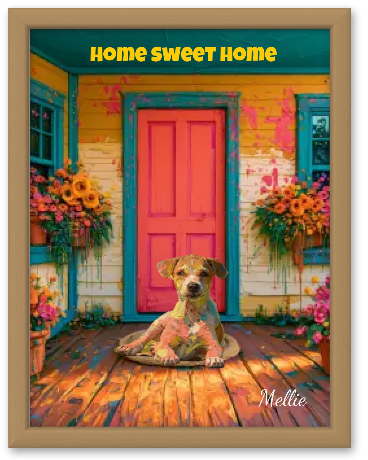 Affiche personnalisée  - Votre chien  en illustration devant la maison
