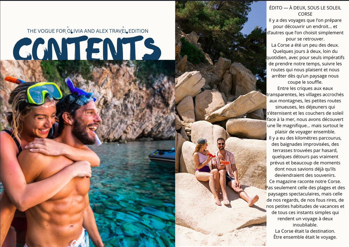 magazines voyages personnalisé vacances en Corse
